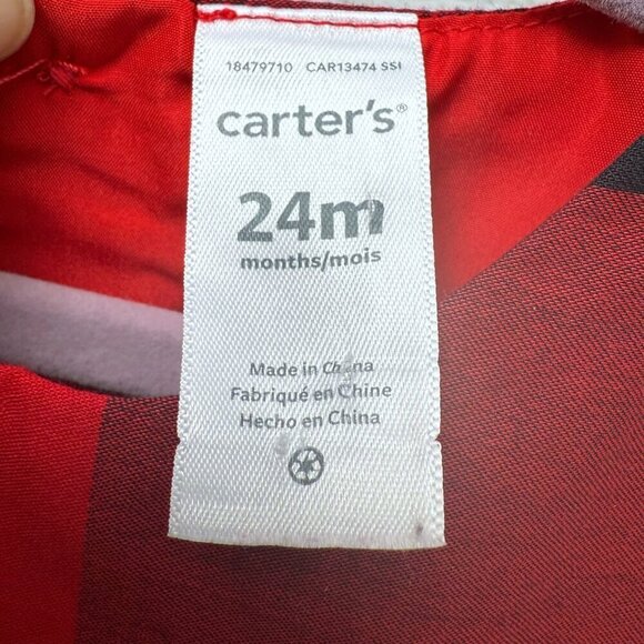 CARTER'S Holiday Dress 24 mos Baby Girls Buffalo Check Red Black Bow Christmas - Picture 5 of 9